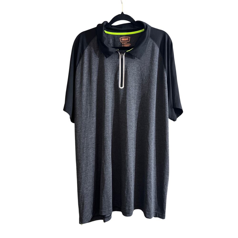 Foundry Big Men's Dark Heather Grey Black Zip Up Polo Shirt SIze 4XL